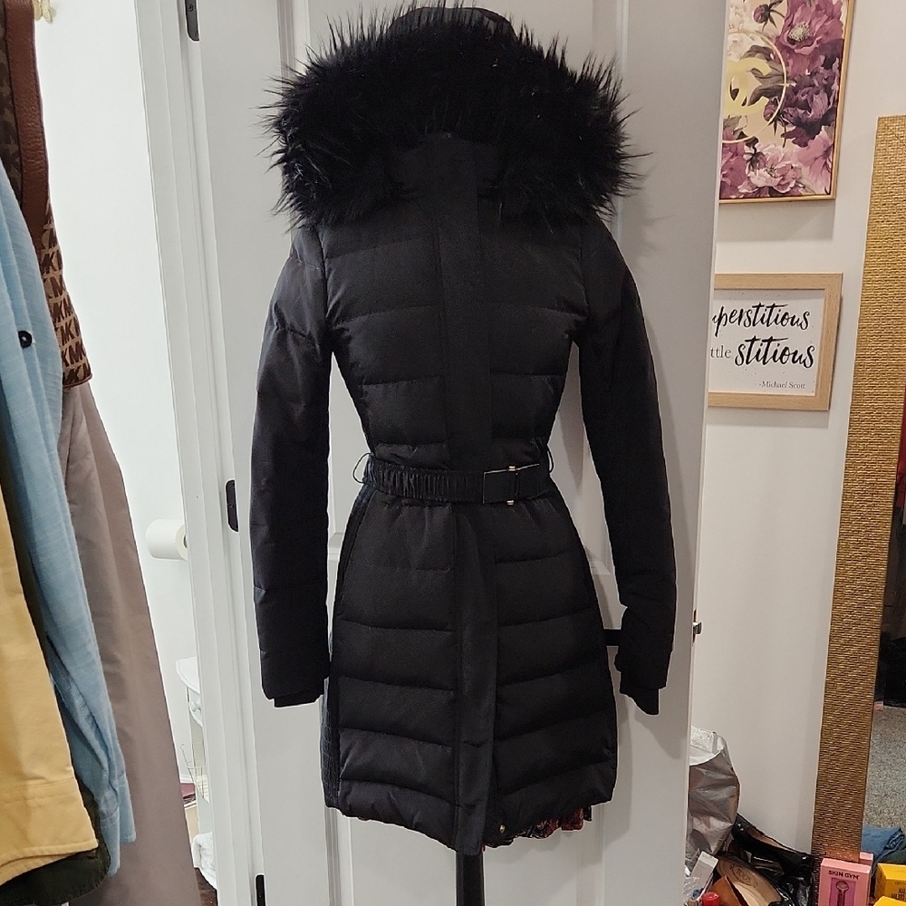 Express Black Puffer Jacket with Fur Trim